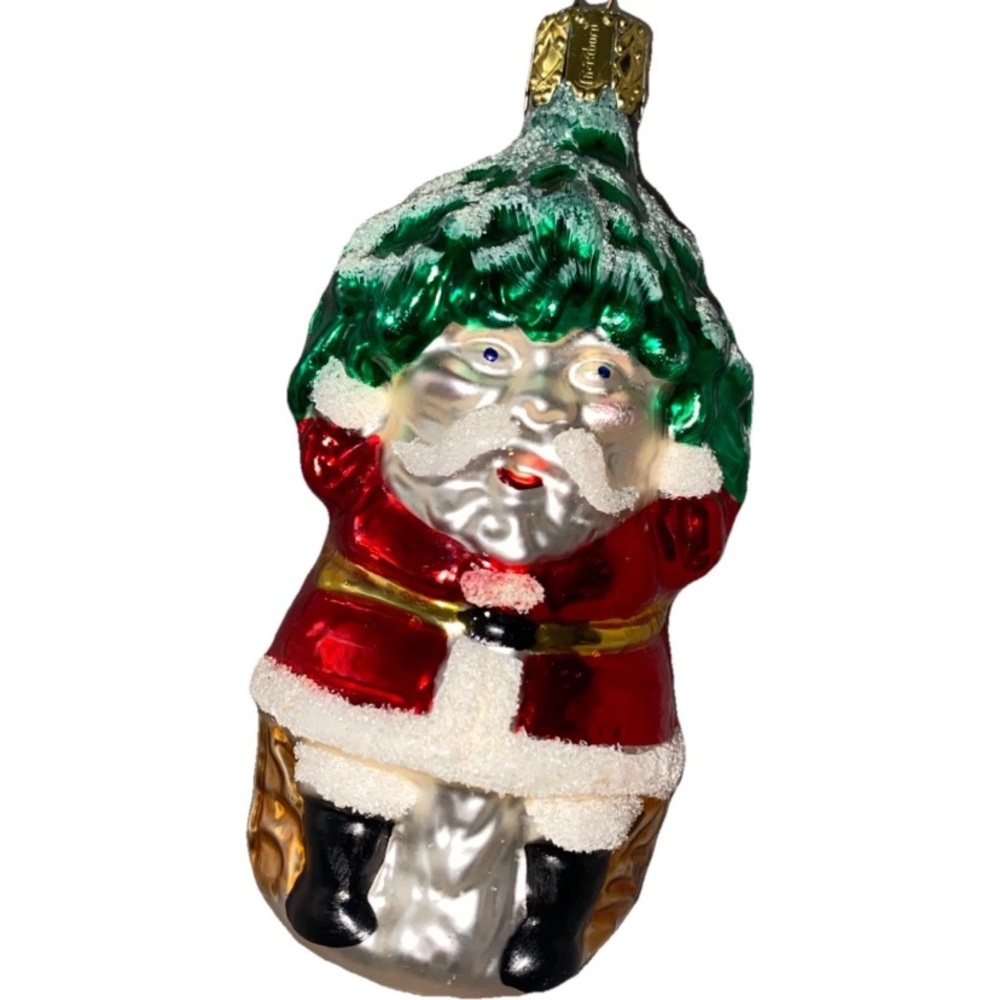 Vintage Christborn Germany Santa Tree‎ Christmas Ornament Handblown Glass